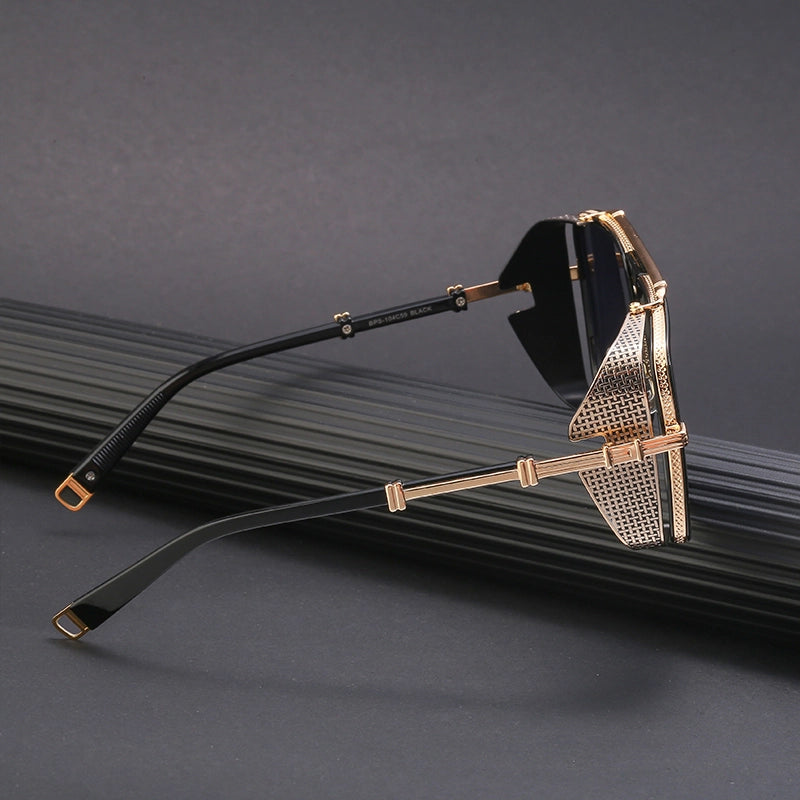 B-boy freezing mid-airflare wearing Casablanca aviators with graffiti-reflective lenses