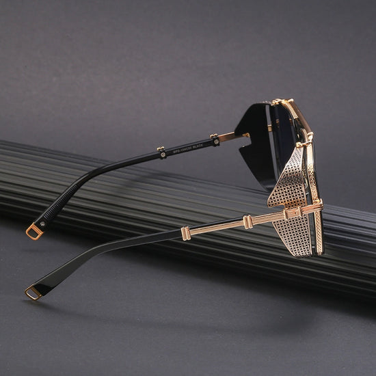 B-boy freezing mid-airflare wearing Casablanca aviators with graffiti-reflective lenses