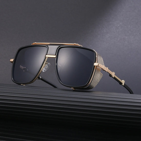 B-boy freezing mid-airflare wearing Casablanca aviators with graffiti-reflective lenses